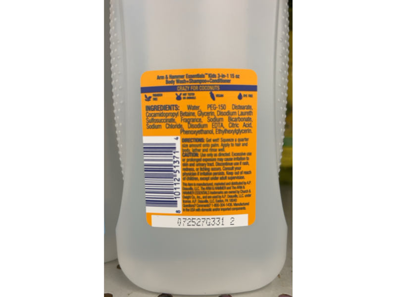 Arm & Hammer Kids 3 -In-1 Body Wash + Shampoo & Conditioner, 15 fl oz/443.6 mL