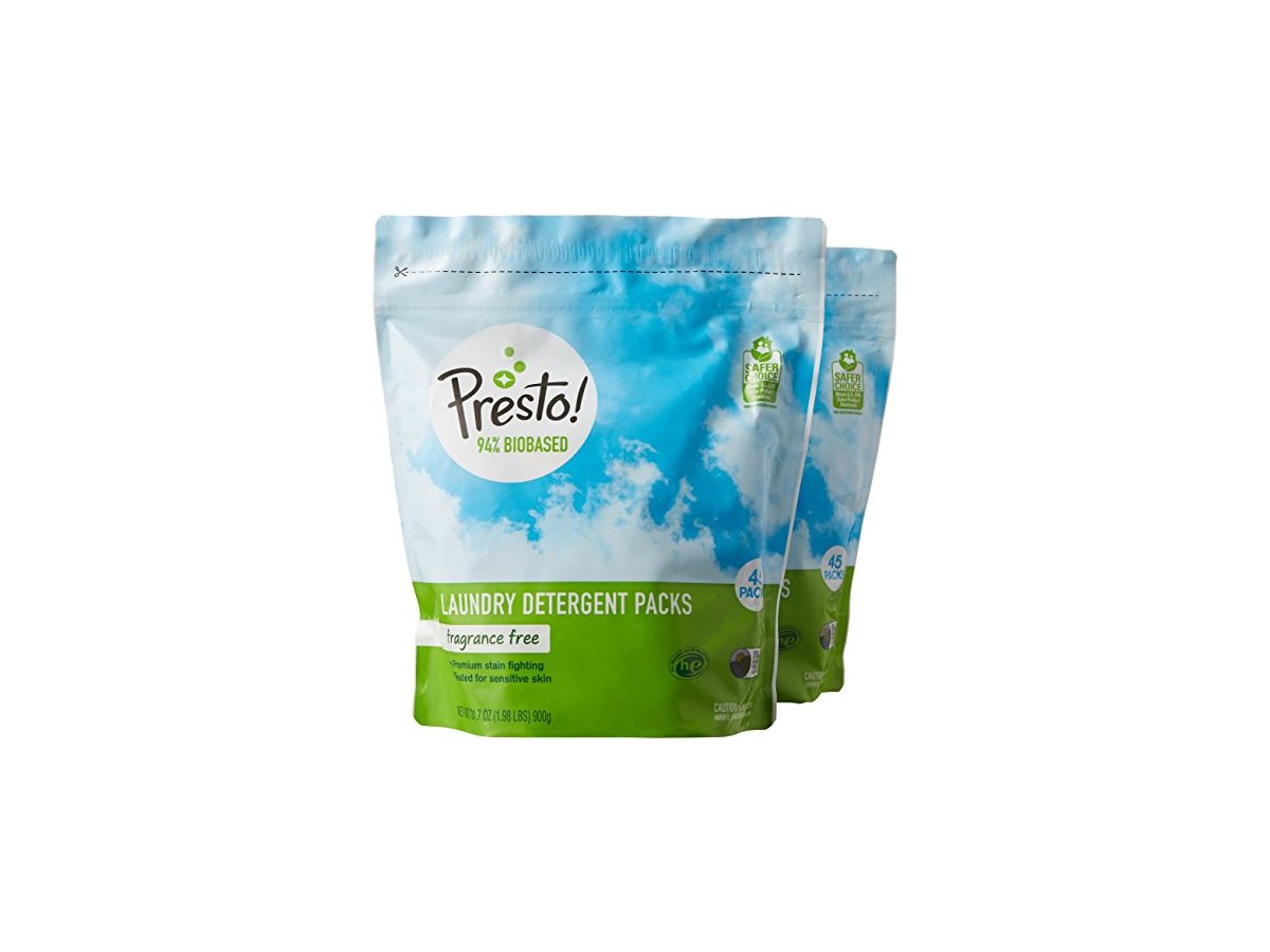 Presto! 94 Biobased Laundry Detergent Packs, Fragrance Free, 90 Loads