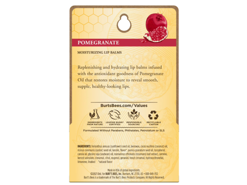 Burt's Bees Moisturizing Lip Balm, Pomegranate, 0.30 oz/8.50 g, Pack Of 2