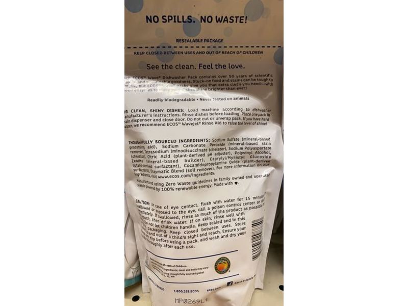 Ecos Dishwasher Packs, Wave, 15 oz/0.4 kg