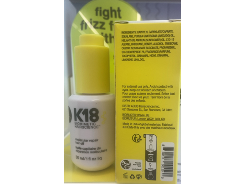 K18 Biomimetic Hairscience Molecular Repair Hair Oil, 1 fl oz/30 mL