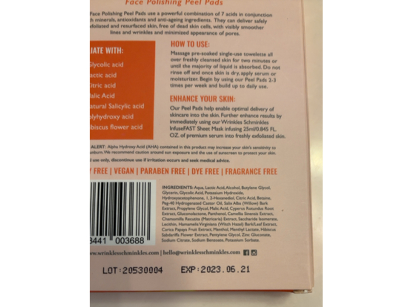 Wrinkles Schminkles Liquid Exfoliation Peel & Polish Face Pads, Ahas + Bhas + Pha, 0.10 fl oz, 5 Count