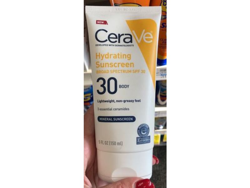 CeraVe Hydrating Mineral Sunscreen Body Lotion, SPF 30, 5 fl oz/150 mL