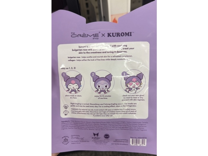 The Creme Shop X Kuromi Printed Essence Sheet Mask, Roses & Romance, 0.88 oz/25 g, Pack Of 3