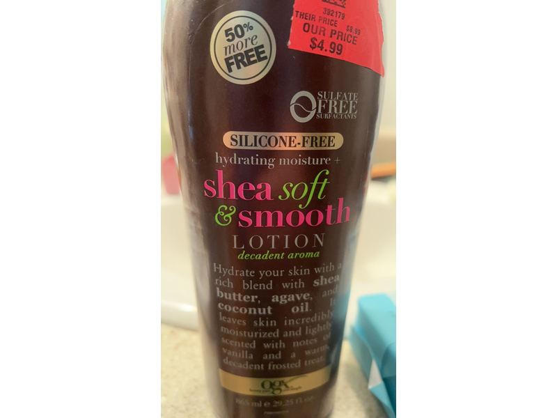 OGX Hydrating Moisture Shea Soft Smooth Lotion, Silicone Free, 29.25 fl oz/865 mL