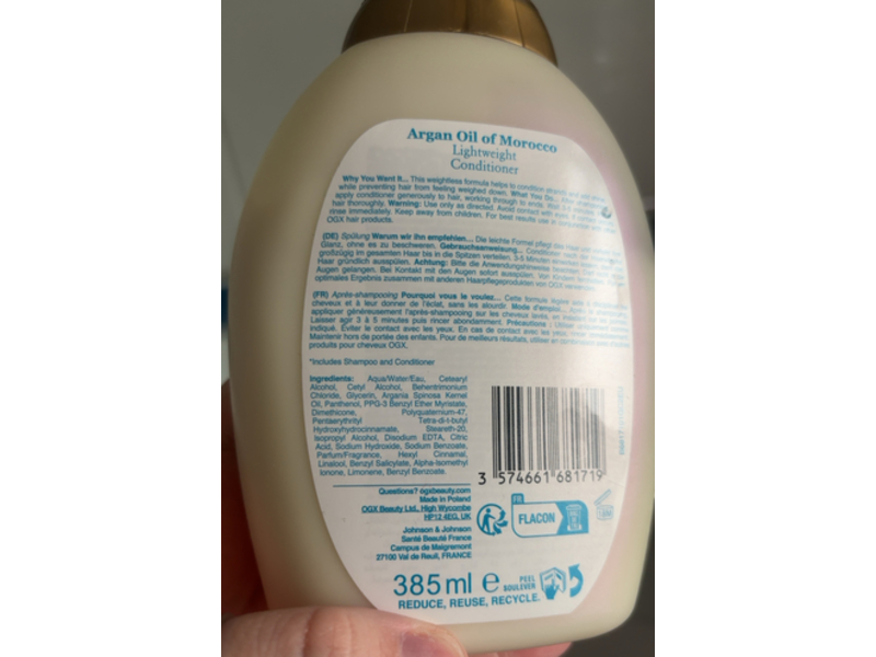 Ogx Weightless Hydration Lightweight Conditioner, Argan Oil Of Morocco, 13 fl oz/385 mL