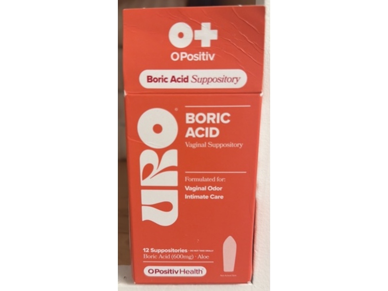 O Positiv URO Boric Acid Vaginal Suppository, Aloe, 12 Count