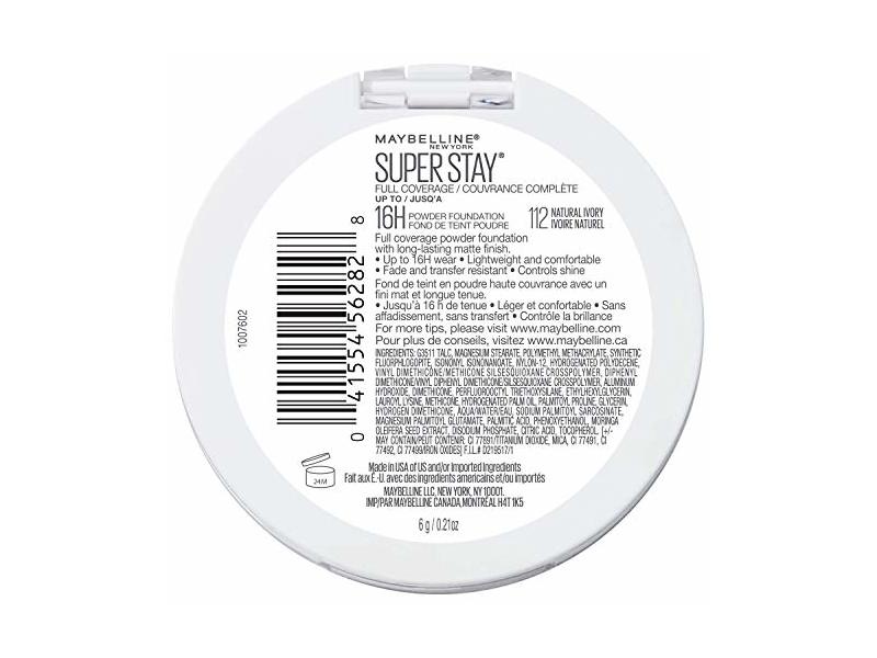 Maybelline New York Super Stay Full Coverage Powder Foundation, Natural Ivory, 0.21 oz/6 g
