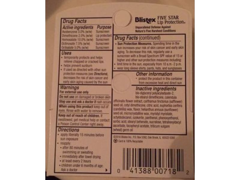 Blistex Five Star Lip Protection, SPF 30, 0.15 oz/4.25 g, 2 Count