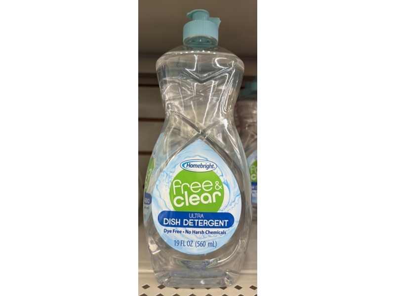 Homebright Ultra Dish Detergent, Free & Clear, 19 fl oz/560mL