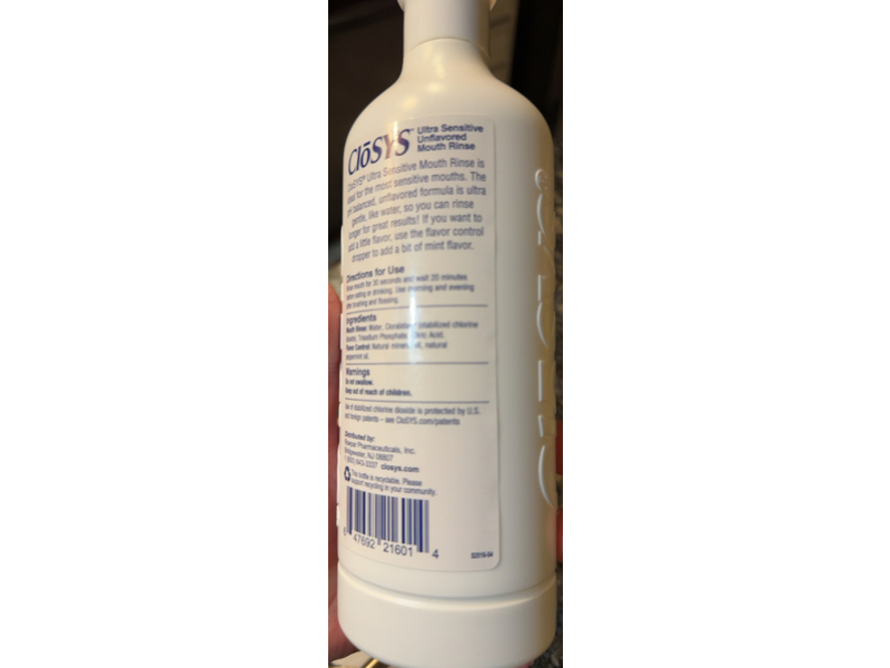 CloSYS Ultra Sensitive Unflavored Mouth Rinse, 16 fl oz/473 mL