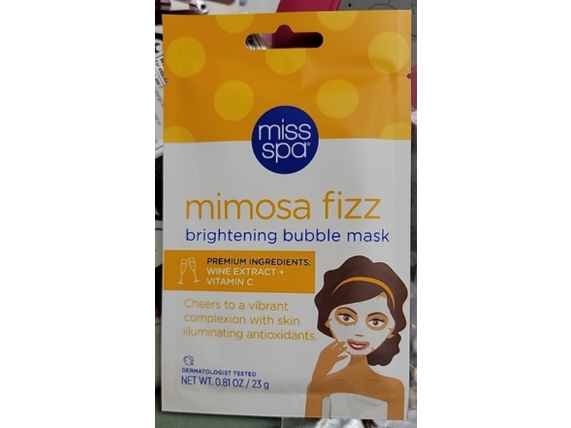 Miss Spa Mimosa Fizz Brightening Bubble Mask, Wine Extract + Vitamin C, 0.81 oz/23 g, Pack Of 4