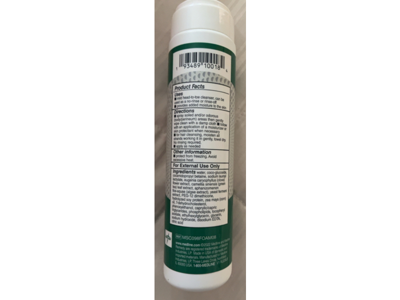 Medline Remedy Specialized No-Rinse Foam Cleanser, 8 oz/236 mL