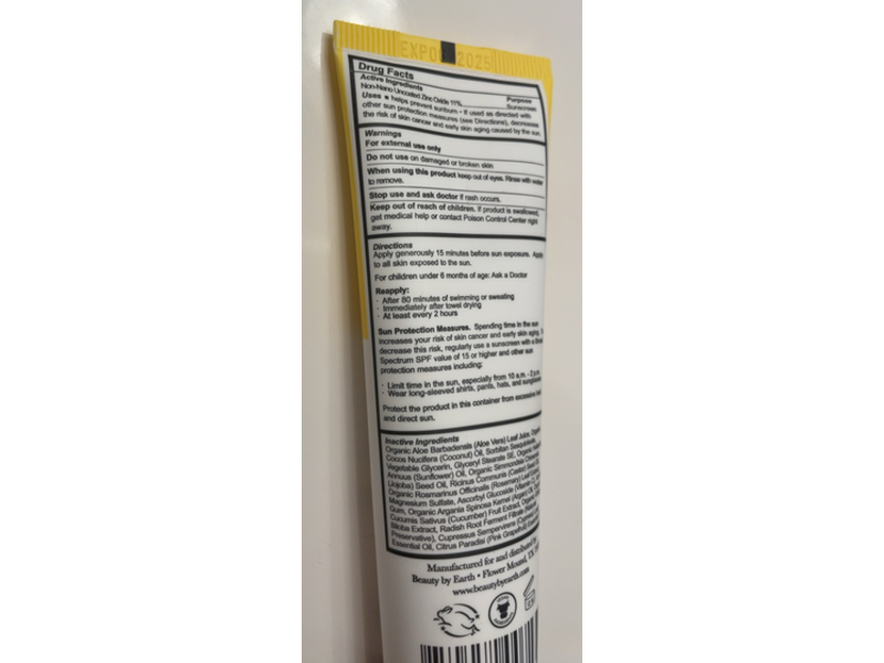 Beauty By Earth Facial Sunscreen, SPF 20, 2 fl oz/59.15 mL