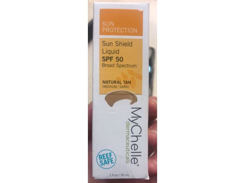 MyChelle Dermaceuticals Sun Shield Liquid, Sun Protection SPF 50, Natural Tan, Medium Dark, 1 fl oz/30 mL