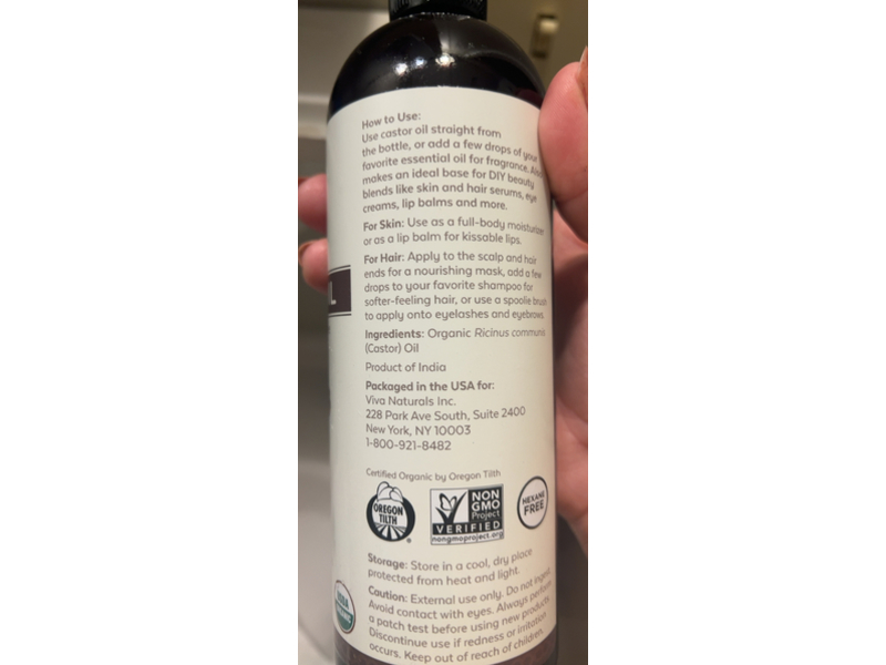 Viva Naturals Organic Castor Oil, 16 fl oz/473 mL