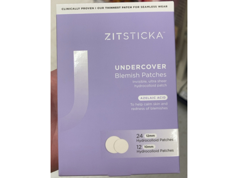 Zitsticka Undercover Blemish Hydrocolloid Patches, Azelaic Acid, 24 + 12 Count
