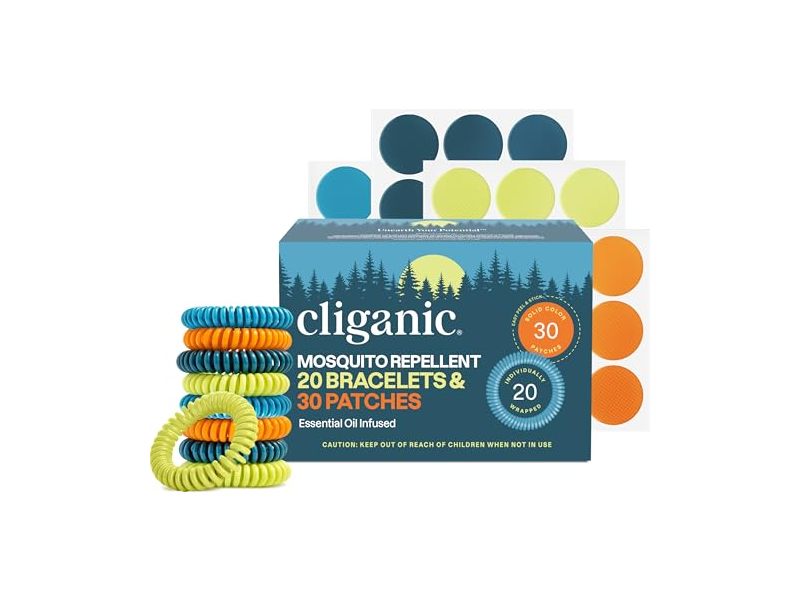 Cliganic Mosquito Repellent Set Bracelet With Patches, Citronella Scent, 50 Count