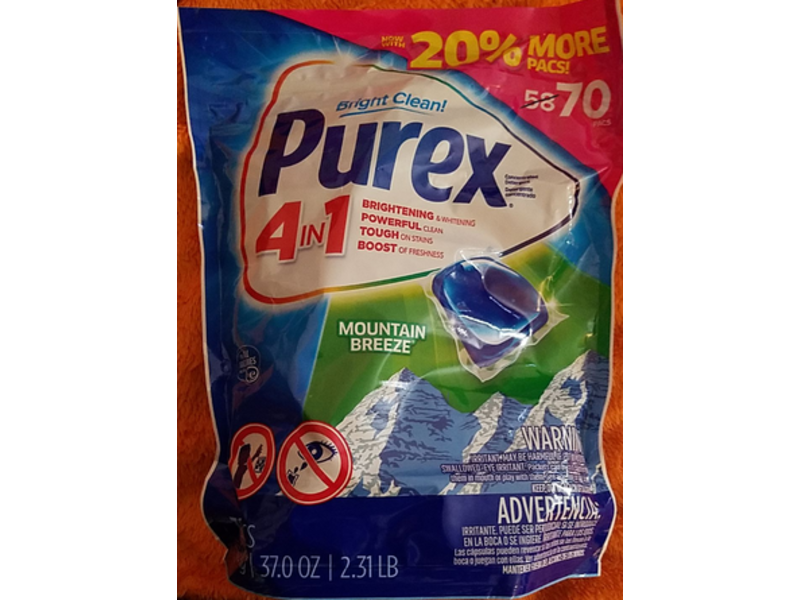 Purex 4-In-1 Laundry Detergent, Mountain Breeze, 37.0 oz/1.05 kg, 70 Count