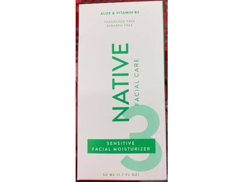 Native Sensitive Facial Moisturizer, Aloe & Vitamin B3, 1.7 fl oz/50 mL