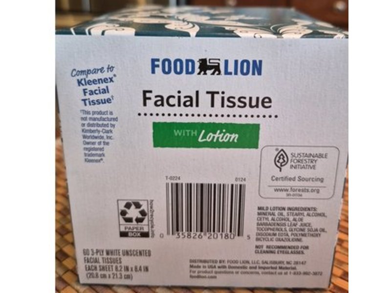 Food Lion Facial Tissue, Unscented, 180 Count