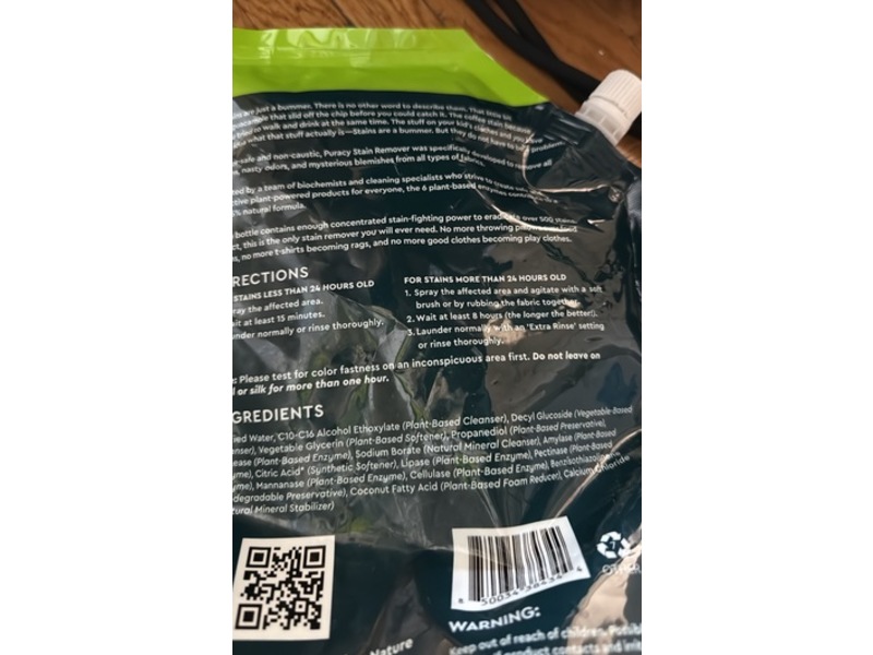 Puracy Stain Remover Refill, Free & Clear, 48 fl oz/1418 mL