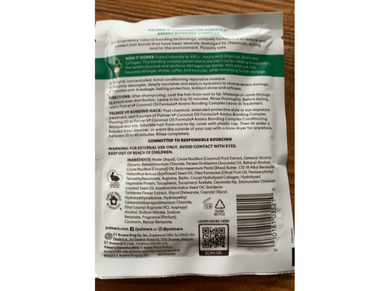 Palmer's Bonding Conditioning Masque Pack, Coconut Oil Formula,Vitamin E, 2.1 oz/60 g