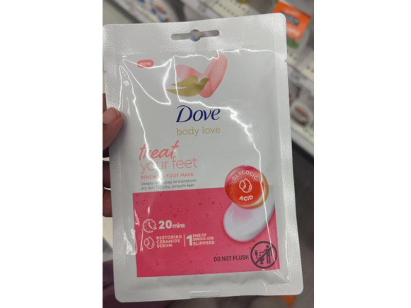 Dove Renewing Foot Mask, Glycolic Acid, 1 Pair, Pack Of 4