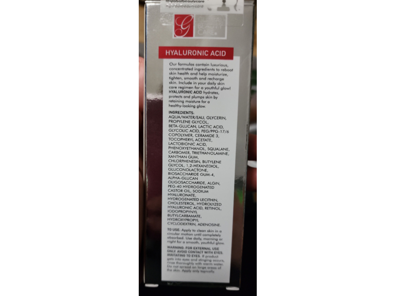 Global Beauty Care Facial Serum, Hyaluronic Acid, 1 oz/30 mL