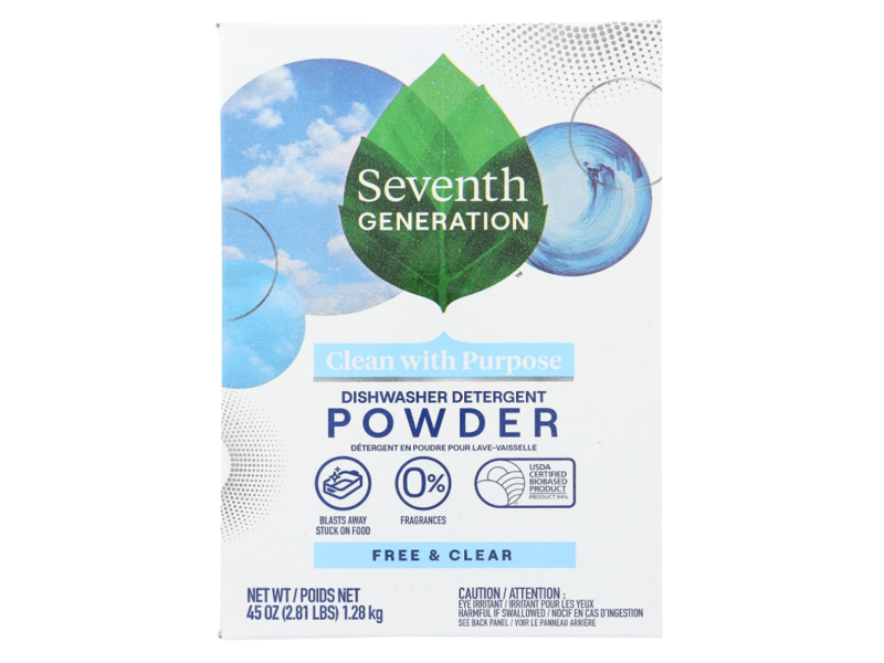 Seventh Generation Dishwasher Detergent Powder , Free & Clear, 45 oz/1.28 kg