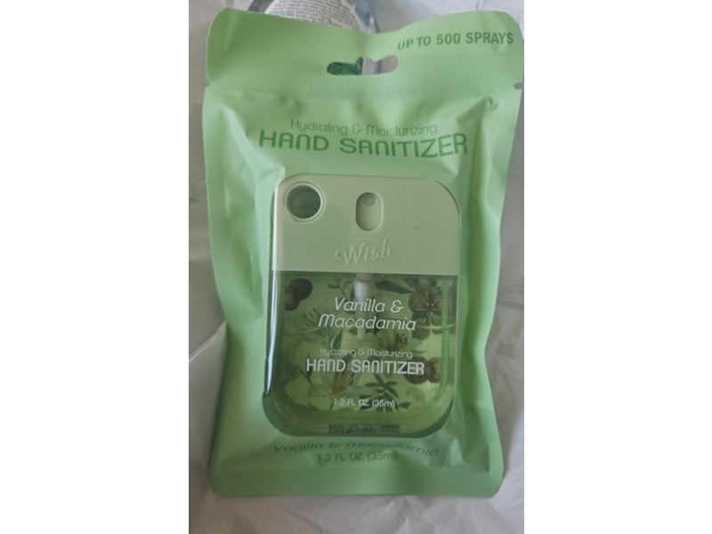 Wish Hydrating & Moisturizing Hand Sanitizer, Vanilla & Macadamia, 1.2 fl oz/35 mL