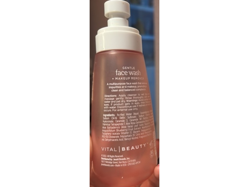 Vital Beauty Gentle Face Wash+Makeup Remover, Rose Water & Squalane, 8 fl oz/236 mL