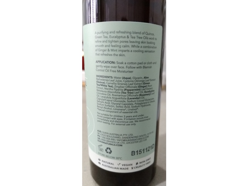 Sukin Blemish Control Pore Perfecting Toner, 4.23 fl oz/125 mL