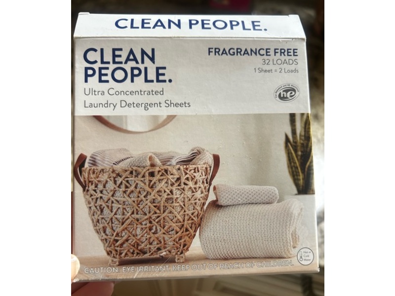 Clean People Laundry Detergent Sheets, Fragrance Free, 32 Loads