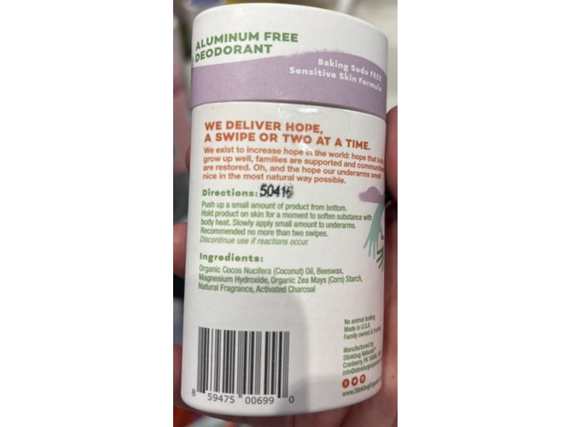 Stinkbug Deodorant Stick, Vanilla Mint + Charcoal, 2.65 oz/75 g