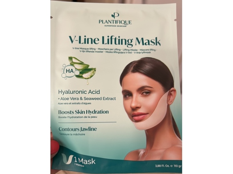 Plantifique V-Line Lifting Mask, Hyaluronic Acid + Aloe Vera & Seaweed Extract, 3.88 fl oz/100 g, 1 Count