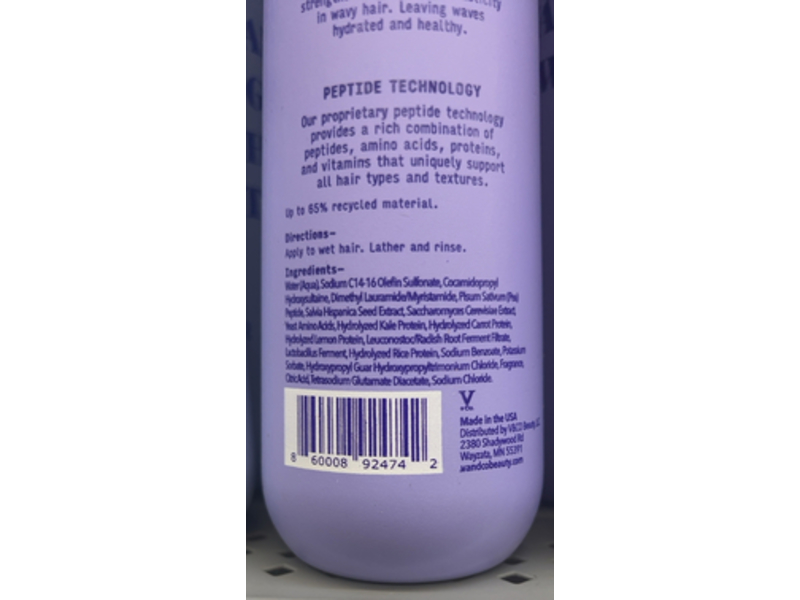 V&Co. Wavy Hair Shampoo, + Peptides, 12 fl oz/355 mL
