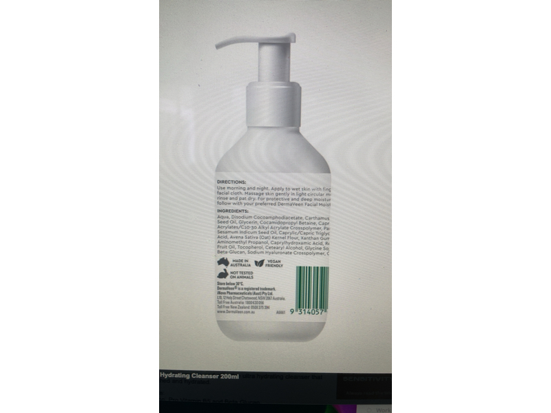 Dermaveen Face Ultra Hydrating Cleanser, Hyaluronic Acid, 200 mL