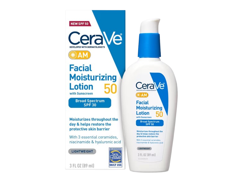 CeraVe AM Facial Moisturizing Lotion, Broad Spectrum, SPF 50, Lightweight, 3 fl oz/89 mL