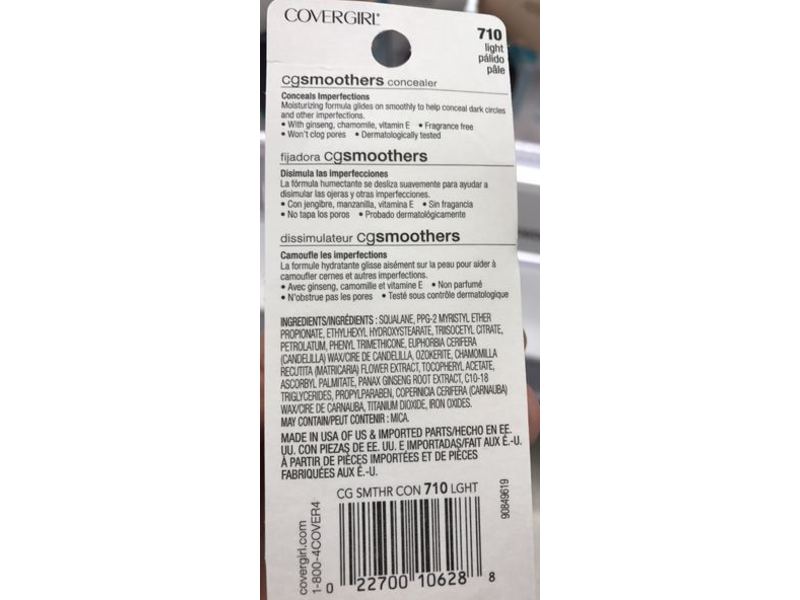 CoverGirl Smoothers Moisturizing Concealer Stick, 710 Light, 0.14 oz/4 g, Pack Of 2