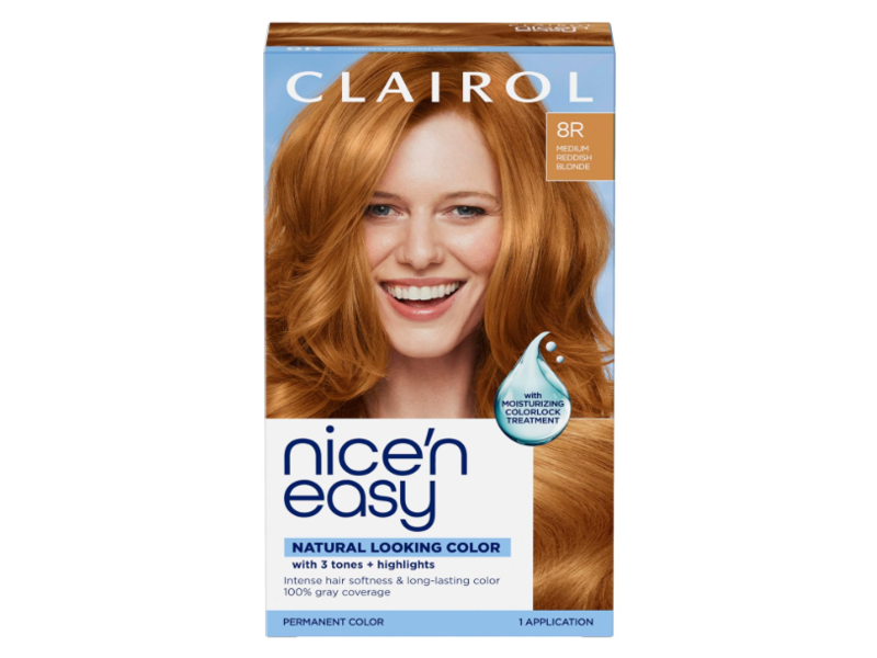 Clairol Nice'n Easy 3 Tones+Highlights Permanent Hair Color, 8R Medium Reddish Blonde, 1 Application