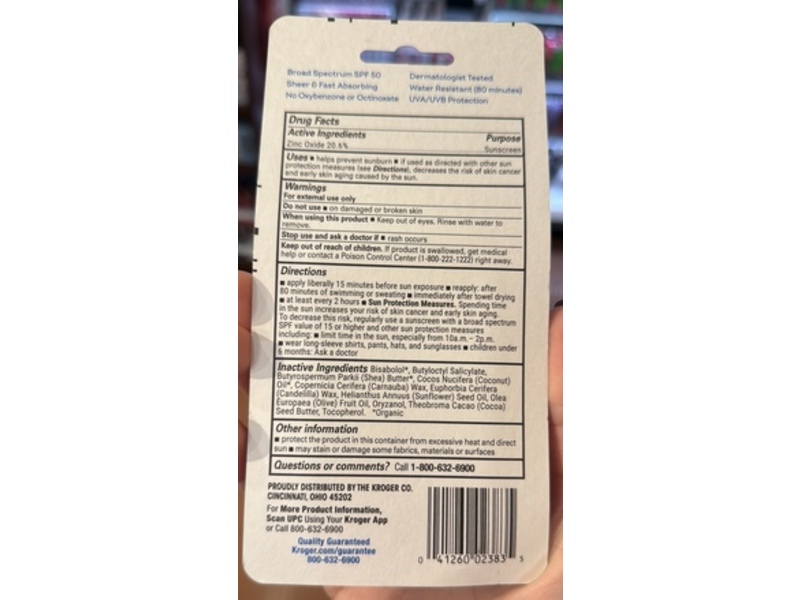 Kroger Mineral Sunscreen Stick, SPF 50, 0.47 oz/13.3 g