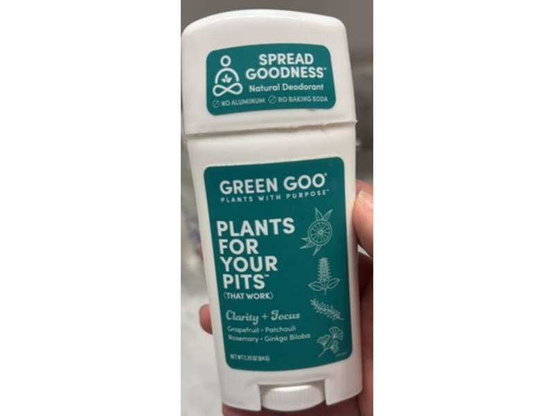Green Goo Plants For Your Pits Natural Deodorant, Clarity + Focus, 2.25 oz/64 g