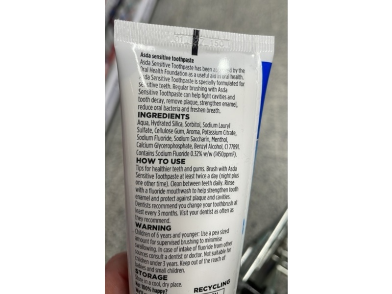 Asda Sensitive Toothpaste, 3.38 fl oz/100 mL