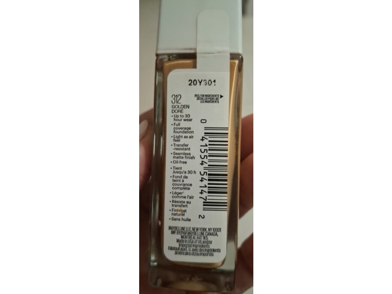 Maybelline New York Super Stay Active Wear Liquid Foundation, 312 Golden, 1.0 fl oz/30 mL