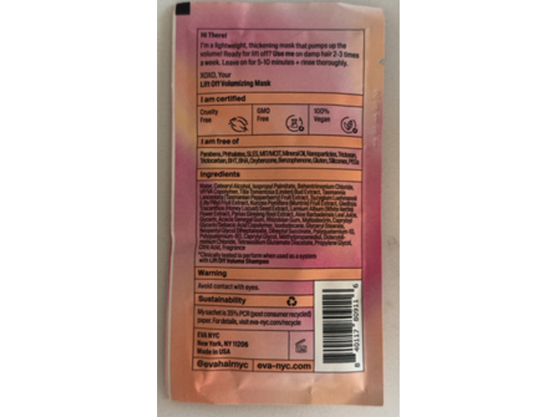 Eva.Nyc Lift Off Volume Mask, Linden Bud + Wild Berries, 0.68 fl oz/20 mL