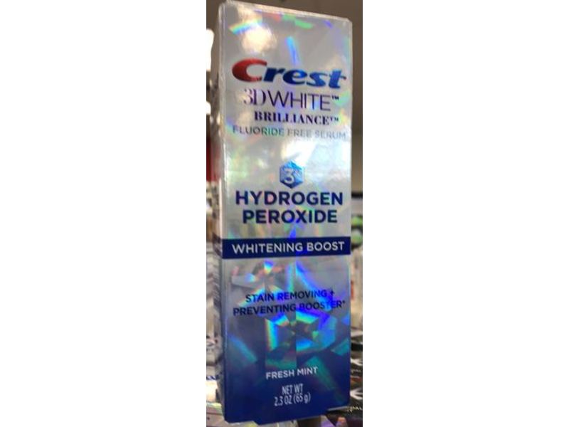 Crest 3D White Brilliance Fluoride Free Serum Toothpaste, 3% Hydrogen Peroxide, Whitening Boost, Fresh Mint, 2.3 oz/65 g