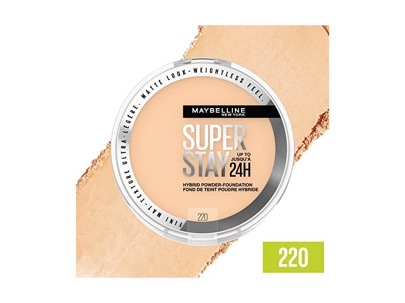 Maybelline Super Stay Up to 24HR Hybrid Powder-Foundation, Medium-to-Full Coverage Makeup, Matte Finish, 220, 1 Count