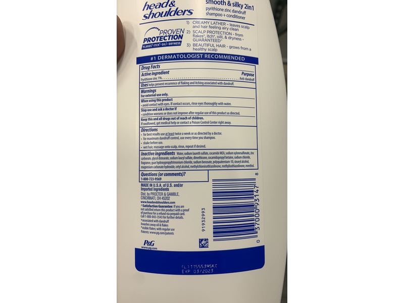 Head & Shoulders 2 In 1 Dandruff Shampoo + Conditioner, Smooth & Silky, 43.3 fl oz/1.28 L