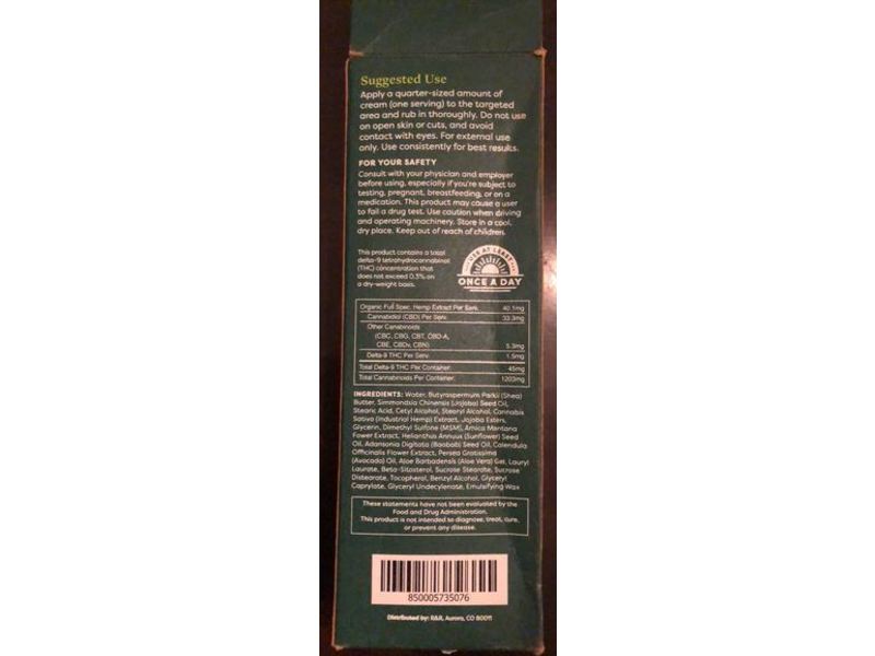 R&R Full Spectrum CBD Cream, 1000 MG, 2.5 fl oz/73.93 mL